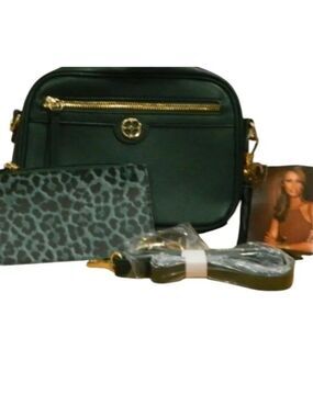 IMAN Forest Green Small Crossbody Bag Tassel With Coin Pouch Wristlet NWT